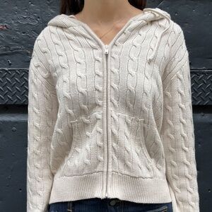 Brandy Melville Cable Knit Zip-Up Sweater Gray